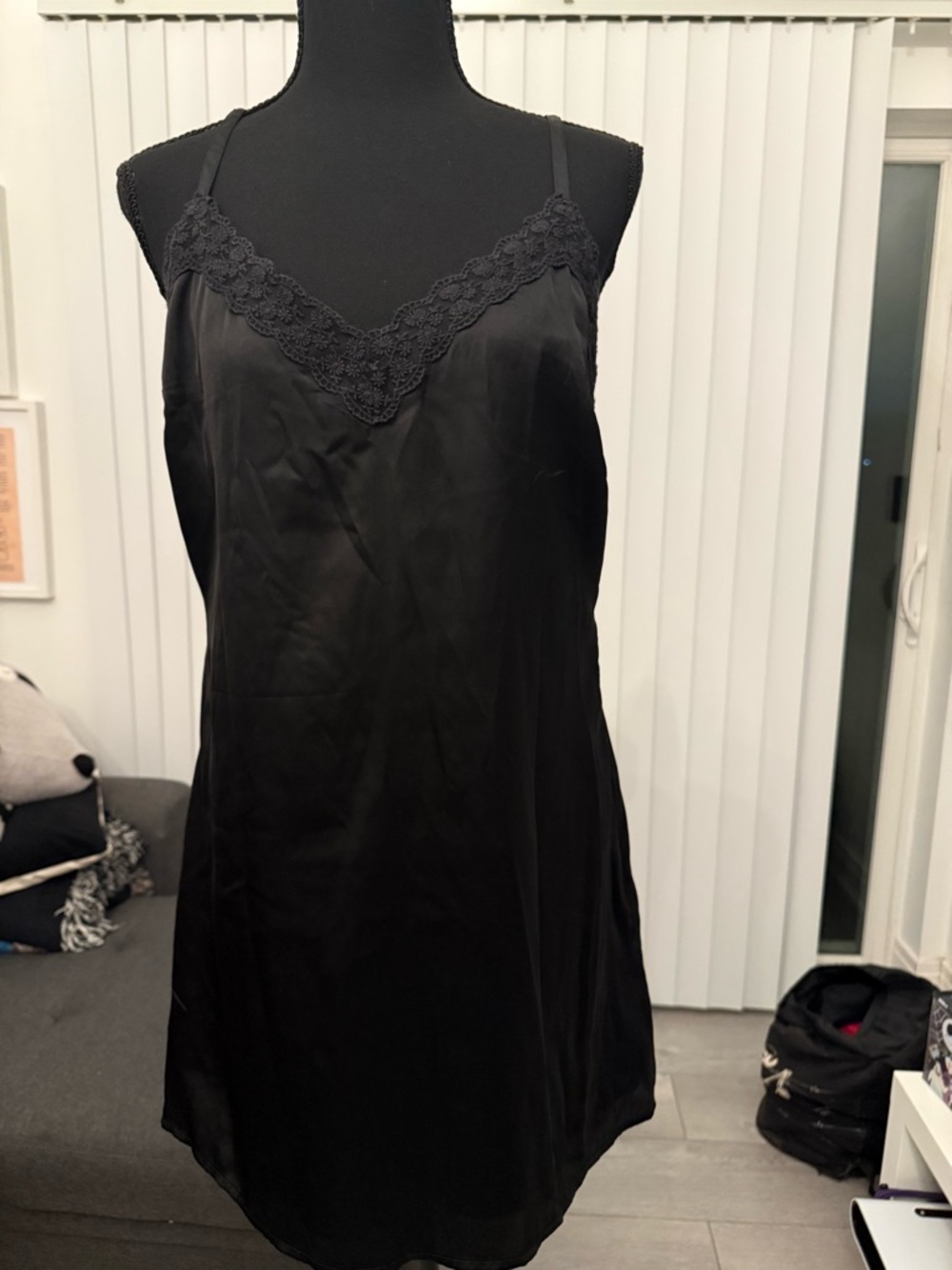 Black Lace-Trim Slip Dress